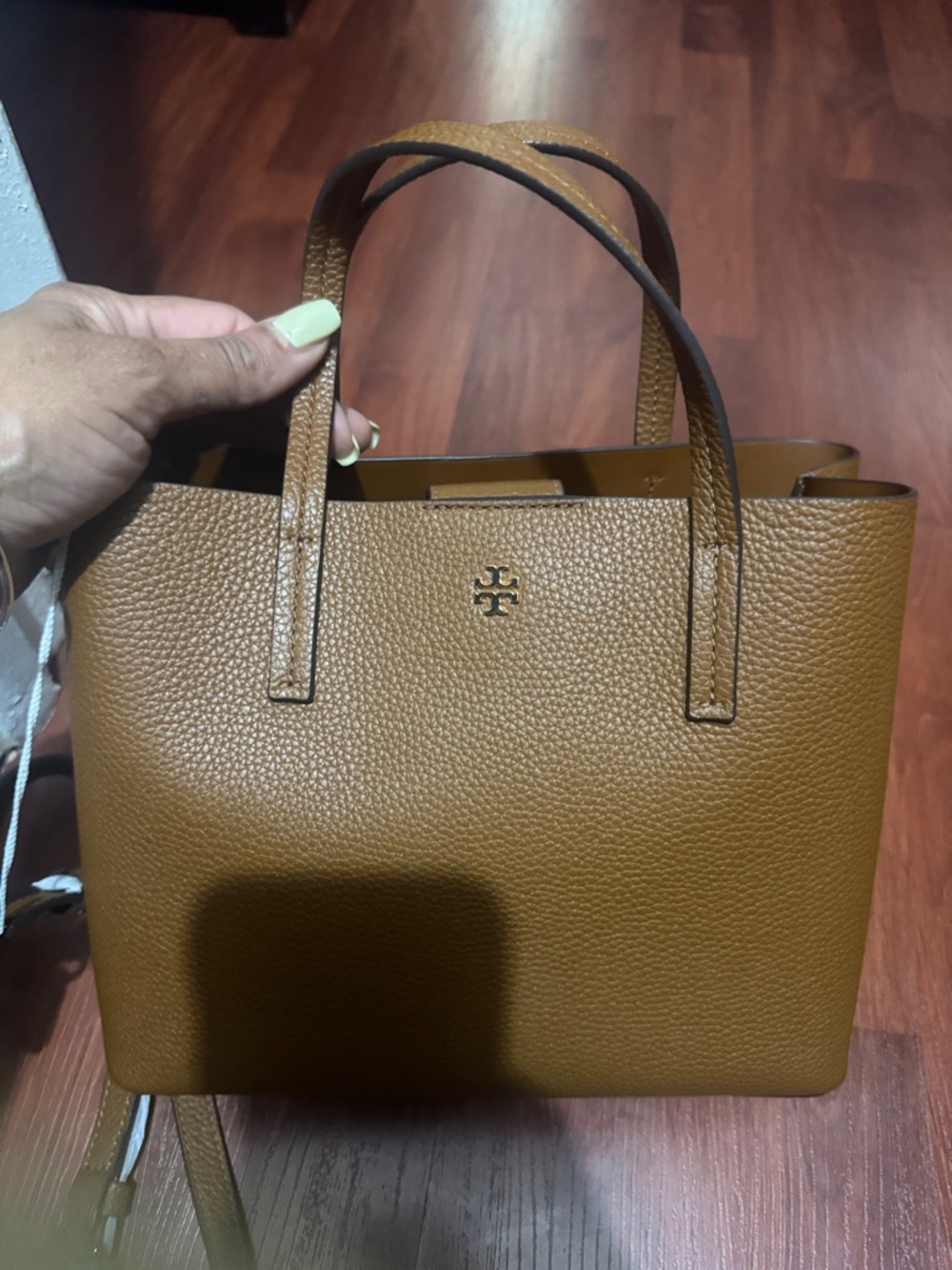Tory Burch Pebbled Leather Tote in Saddle Brown